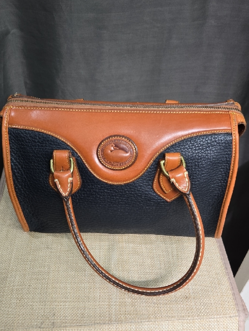 Dooney & Bourke Black and Tan Pebbled Leather Satchel - Picture 13 of 16